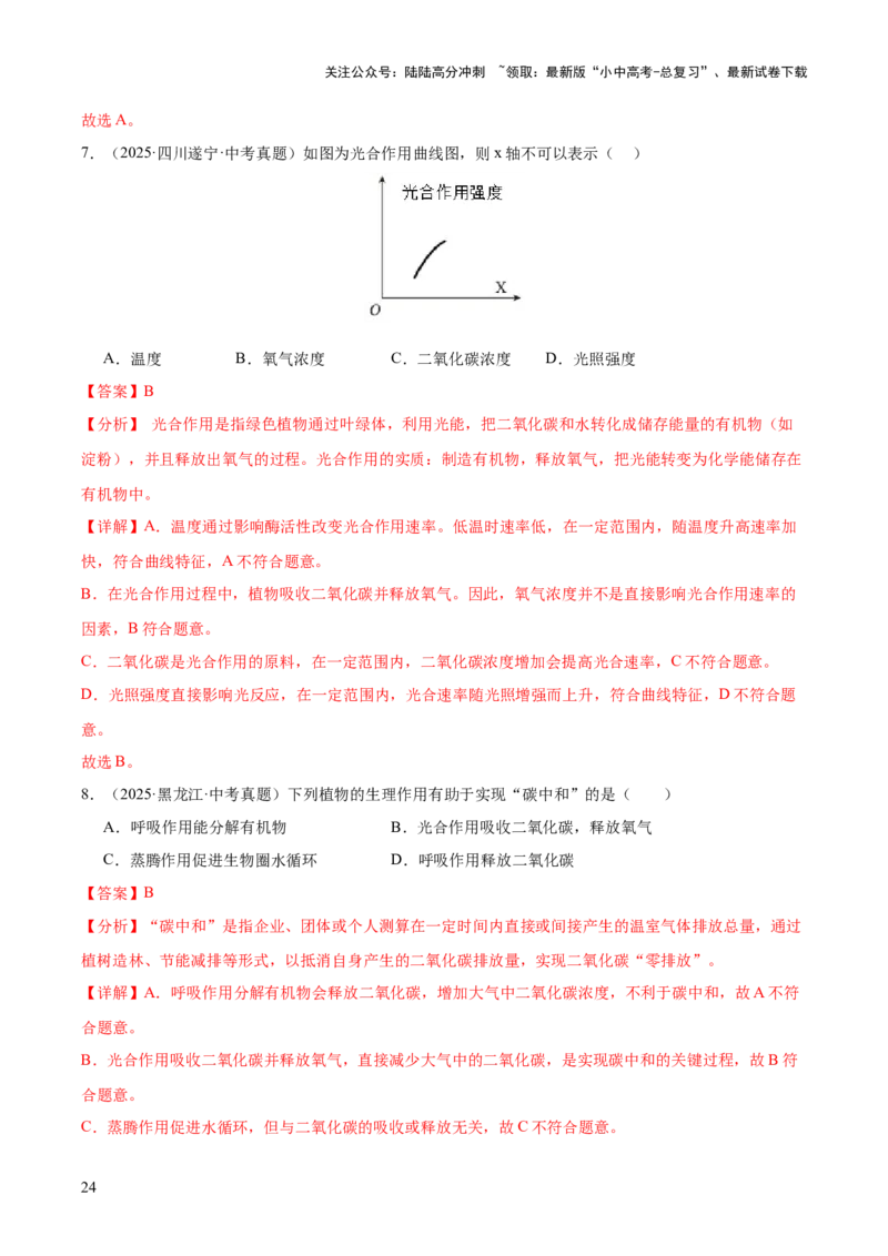专题04绿色植物的作用（全国通用）（解析版）_02中考总复习（2026版更新中）_08-生物-中考总复习_2026年中考复习（更新中）
