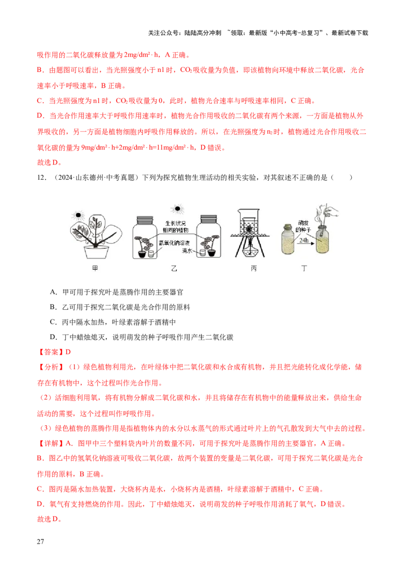 专题04绿色植物的作用（全国通用）（解析版）_02中考总复习（2026版更新中）_08-生物-中考总复习_2026年中考复习（更新中）