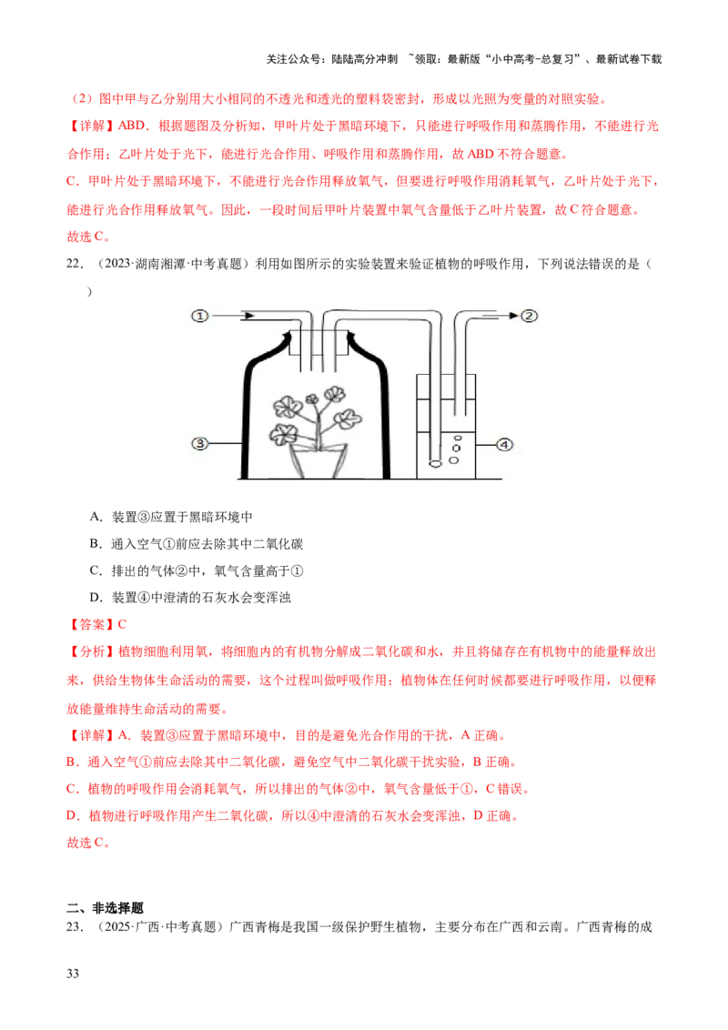 专题04绿色植物的作用（全国通用）（解析版）_02中考总复习（2026版更新中）_08-生物-中考总复习_2026年中考复习（更新中）