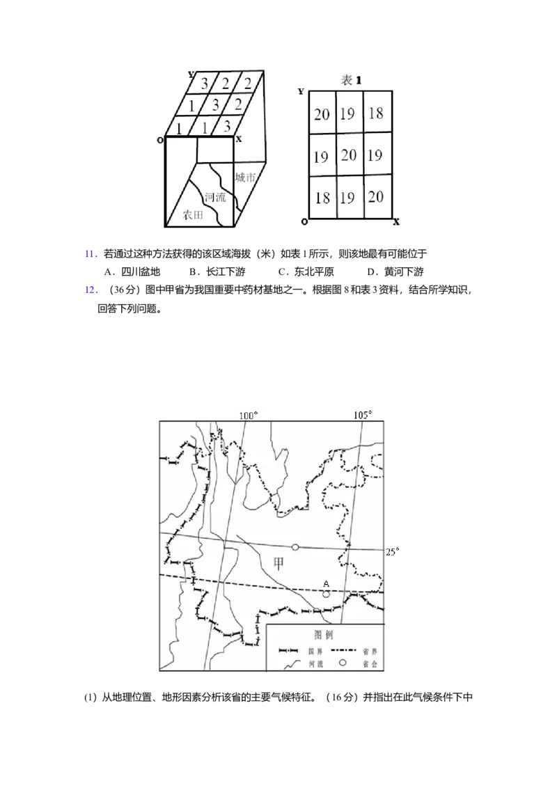 2010年高考文综（重庆市）地理部分及答案_全国卷+地方卷_8.地理_1.地理高考真题试卷_2008-2020年_地方卷_重庆高考地理08-20