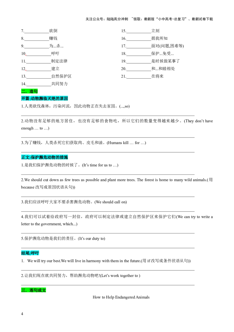 专题05书面表达之议论文（保护环境、保护濒危动物、语言学习）（答题模板）（原卷版）_02中考总复习（2026版更新中）_03-英语-中考总复习_2025中考复习资料_2025年中考英语答题方法模板
