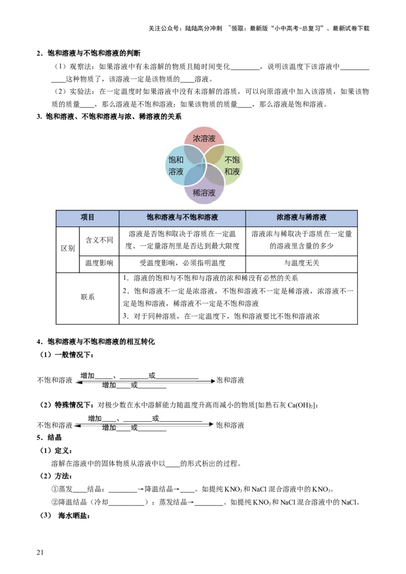专题05水和溶液（讲义）（原卷版）_02中考总复习（2026版更新中）_05-化学-中考总复习_2024年中考复习资料_一轮复习资料_2024年中考化学一轮复习讲练测（全国通用）