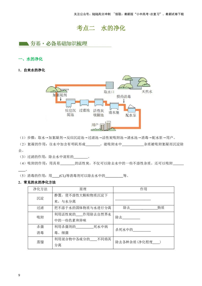 专题05水和溶液（讲义）（原卷版）_02中考总复习（2026版更新中）_05-化学-中考总复习_2024年中考复习资料_一轮复习资料_2024年中考化学一轮复习讲练测（全国通用）
