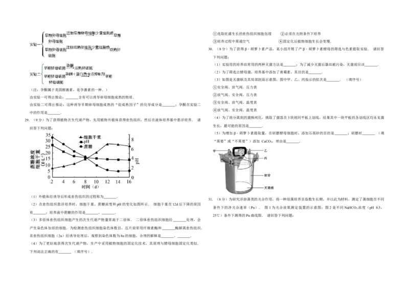 2014年江苏省高考生物试卷_全国卷+地方卷_6.生物_1.生物高考真题试卷_2008-2020年_地方卷_江苏高考生物07-20_A3word版