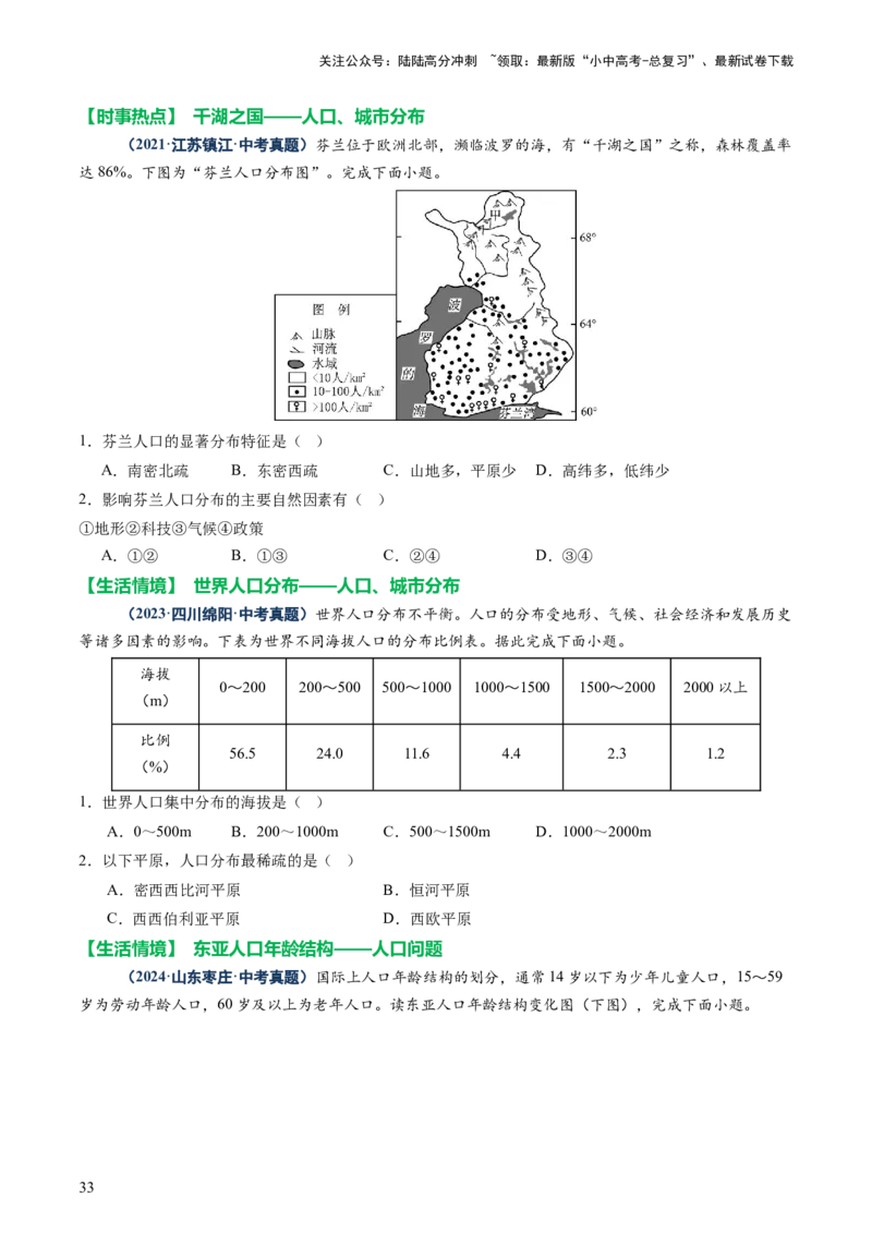 专题06农业、工业、交通、人口和城市（讲练）（原卷版）_02中考总复习（2026版更新中）_09-地理-中考总复习_2025中考地理复习资料_2025中考二轮课件ppt+讲义+练习地理_讲义+练习