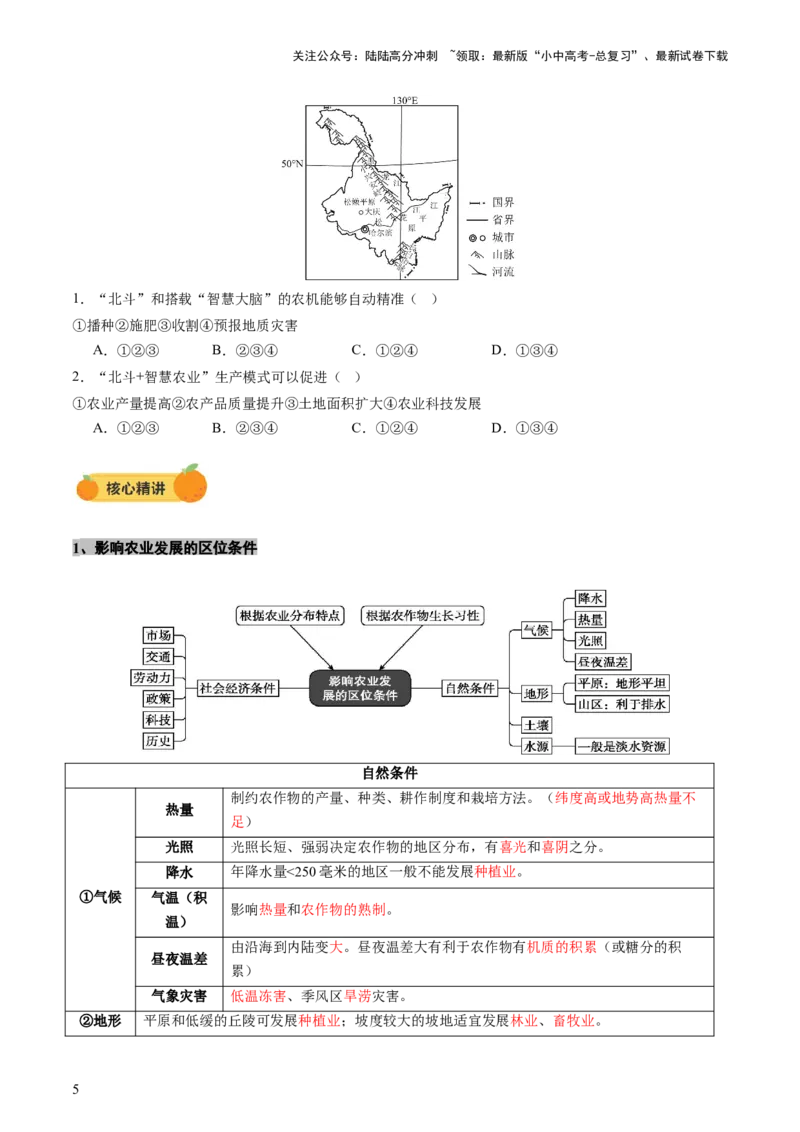 专题06农业、工业、交通、人口和城市（讲练）（原卷版）_02中考总复习（2026版更新中）_09-地理-中考总复习_2025中考地理复习资料_2025中考二轮课件ppt+讲义+练习地理_讲义+练习