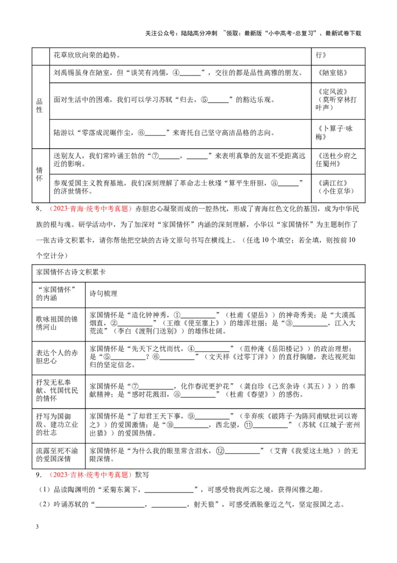 专题05名句名篇默写（第02期）（原卷版）_02中考总复习（2026版更新中）_01-语文-中考总复习_2024年中考资料_专项复习资料_完2023年中考语文真题分项汇编（全国通用）_第02期