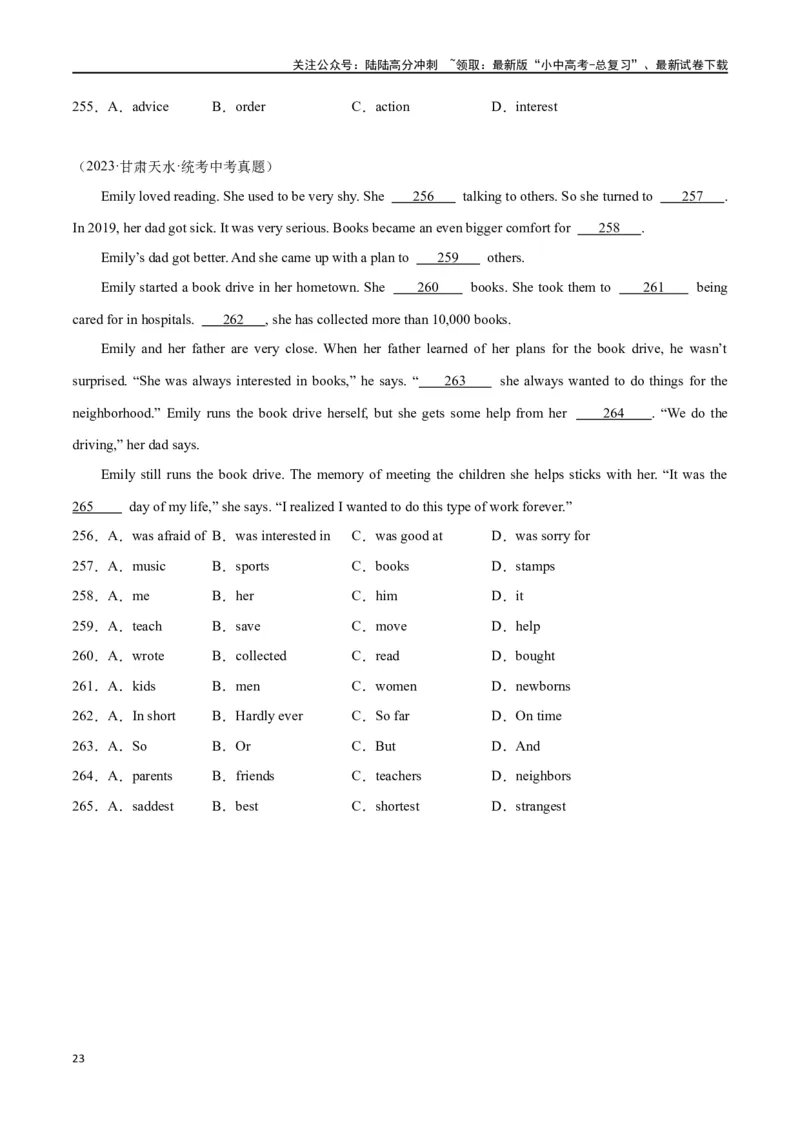 专题06完形填空01-人物故事（原卷版）_02中考总复习（2026版更新中）_03-英语-中考总复习_2024年中考复习资料_专项复习资料_完❤❤备战2024年中考英语题型突破（各地中考真题精选）