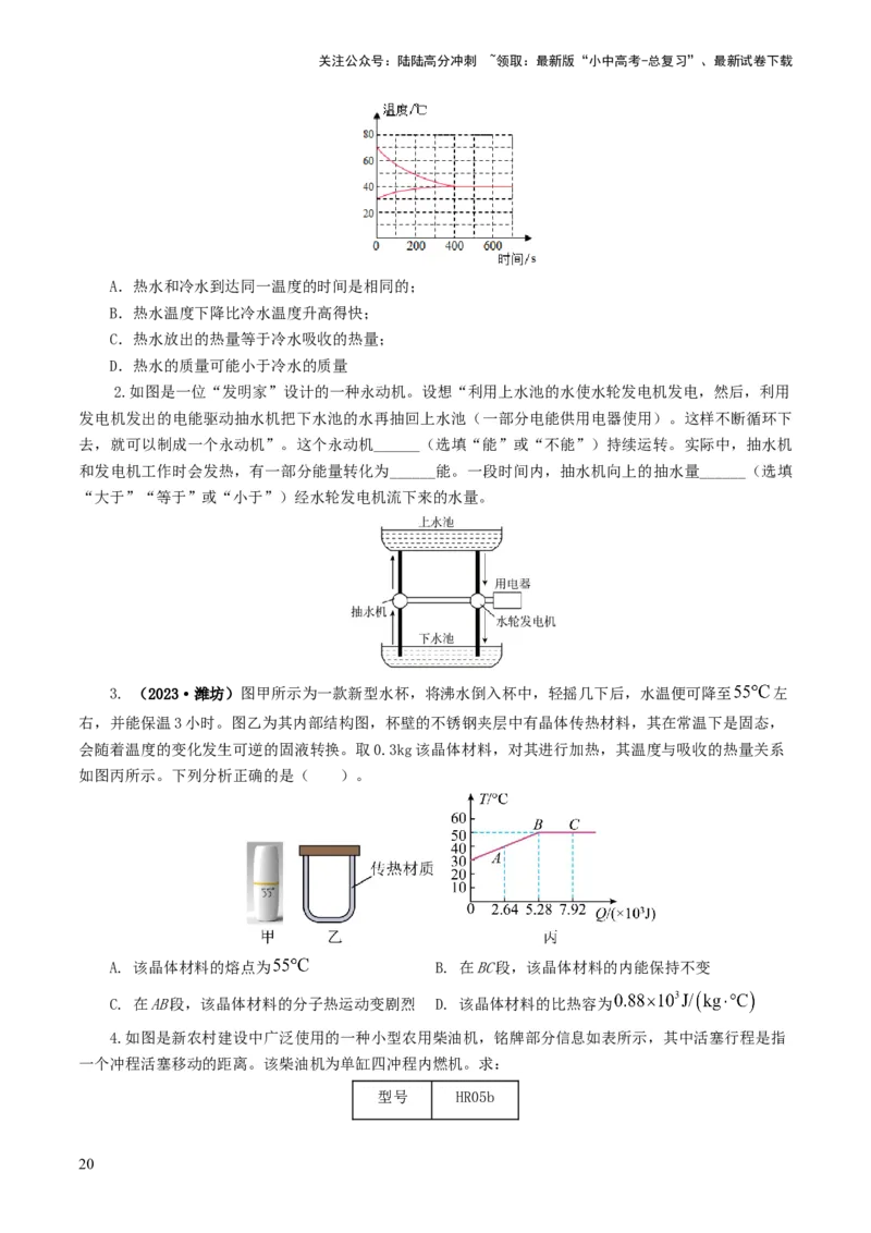 专题05内能、内能的利用（练习）（原卷版）_02中考总复习（2026版更新中）_04-物理-中考总复习_2024年中考复习资料_一轮复习_配套练习（原卷版+解析版）