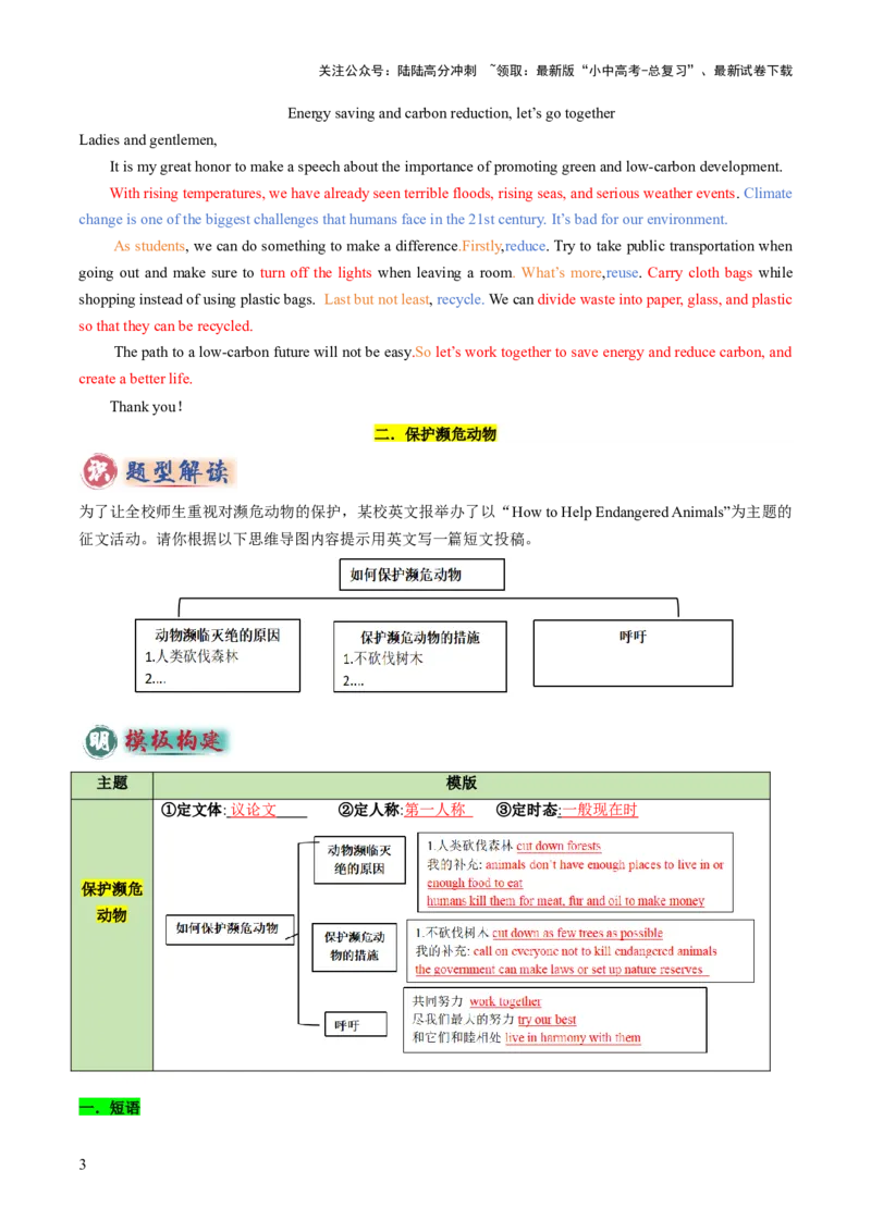 专题05书面表达之议论文（保护环境、保护濒危动物、语言学习）（答题模板）（解析版）_02中考总复习（2026版更新中）_03-英语-中考总复习_2025中考复习资料_2025年中考英语答题方法模板