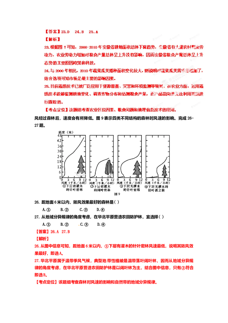 2012年高考安徽卷（文综地理部分）（答案）_全国卷+地方卷_8.地理_1.地理高考真题试卷_2008-2020年_地方卷_安徽高考地理08-20