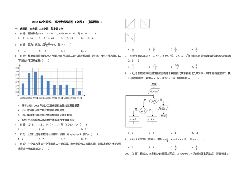 2015年全国统一高考数学试卷（文科）（新课标Ⅱ）（解析版）_全国卷+地方卷_2.数学_1.数学高考真题试卷_2008-2020年_全国卷_全国2卷（2008-2022）_高考数学（文科）（新课标ⅱ）_A3word版