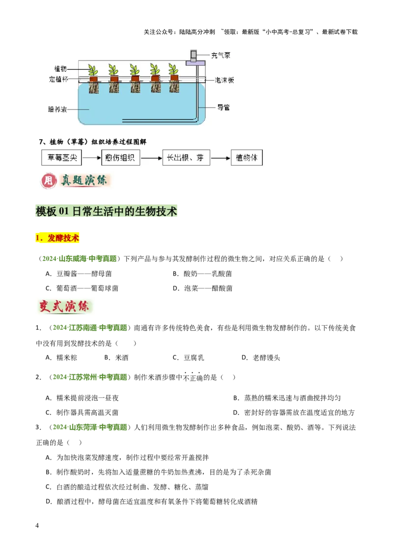 专题08生物技术（答题模板）（原卷版）_02中考总复习（2026版更新中）_08-生物-中考总复习_2025中考复习资料_2025年中考生物答题方法模板