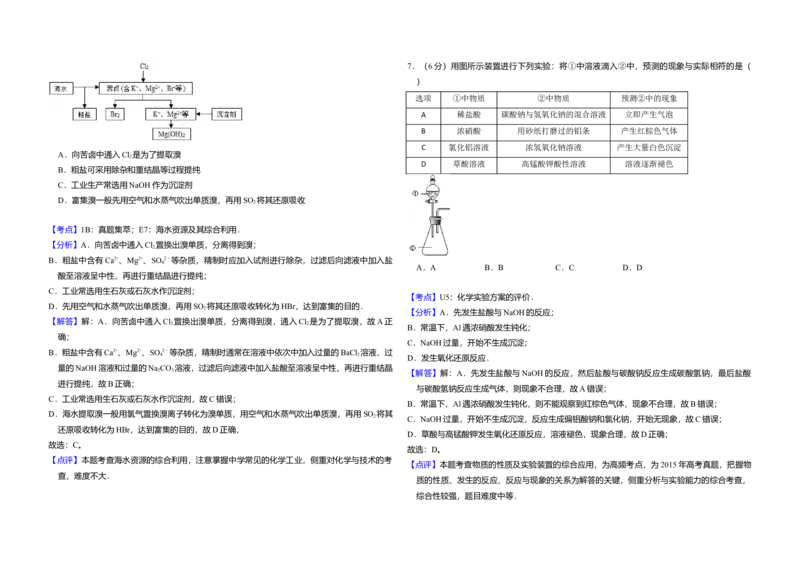 2015年全国统一高考化学试卷（新课标Ⅱ）（解析版）_全国卷+地方卷_5.化学_1.化学高考真题试卷_2008-2020年_全国卷_全国统一高考化学（新课标ⅱ）2008-2021_A3word版