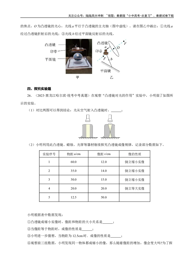 专题05透镜及其应用（真题训练）（原卷版）_02中考总复习（2026版更新中）_04-物理-中考总复习_2024年中考复习资料_一轮复习_更新2024年中考物理一轮复习精品资料_配套练习