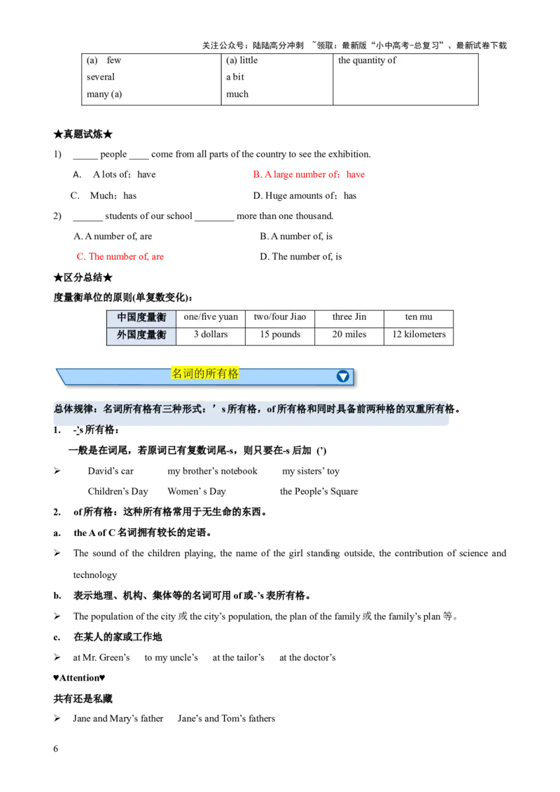 专题06名词与冠词知识梳理-口袋书2024年中考英语一轮复习知识清单（全国通用）（解析版）_02中考总复习（2026版更新中）_03-英语-中考总复习_2024年中考复习资料_一轮复习