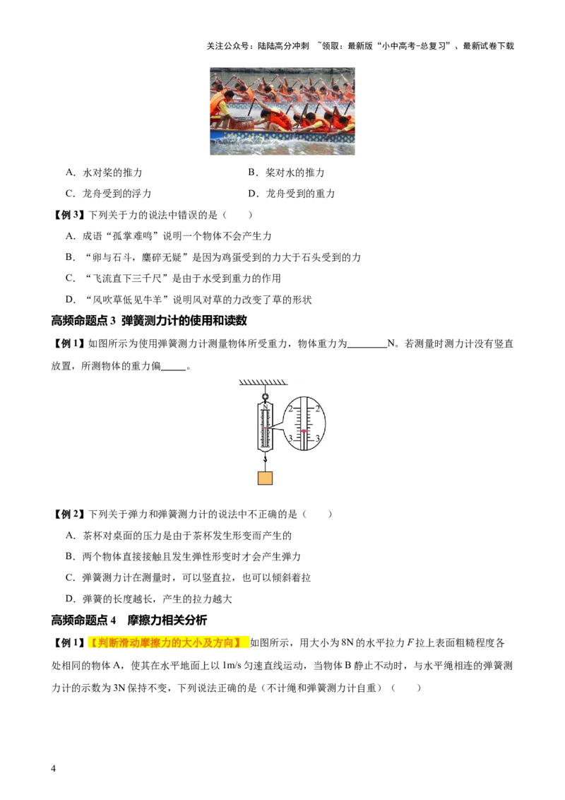专题08弹力、重力、摩擦力（4大模块知识清单+5个易混易错+5种方法技巧+典例真题精析）（原卷版）_02中考总复习（2026版更新中）_04-物理-中考总复习_2025年中考复习资料