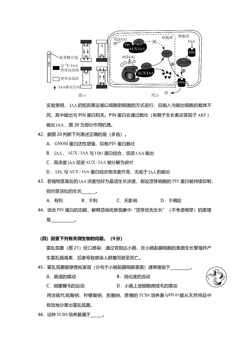 2015年上海市高中毕业统一学业考试生物试卷（原卷版）_全国卷+地方卷_6.生物_1.生物高考真题试卷_2008-2020年_地方卷_上海高考生物真题01-20