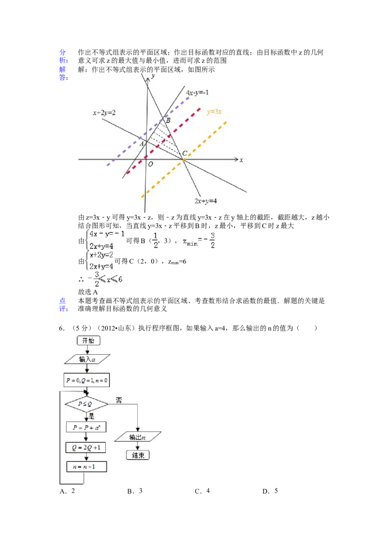 2012年高考真题数学理（山东卷）（解析版）_全国卷+地方卷_2.数学_1.数学高考真题试卷_2008-2020年_地方卷_山东高考数学08-22_A4版
