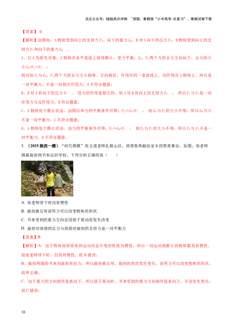 专题05平衡力（含相互作用力）与摩擦力问题（解析版）_02中考总复习（2026版更新中）_04-物理-中考总复习_2025年中考复习资料_2025年中考物理答题方法模板