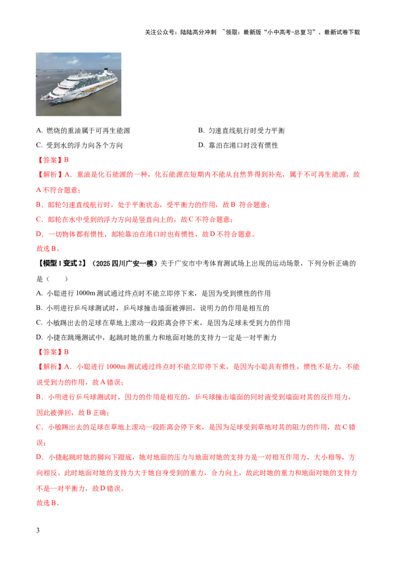 专题05平衡力（含相互作用力）与摩擦力问题（解析版）_02中考总复习（2026版更新中）_04-物理-中考总复习_2025年中考复习资料_2025年中考物理答题方法模板