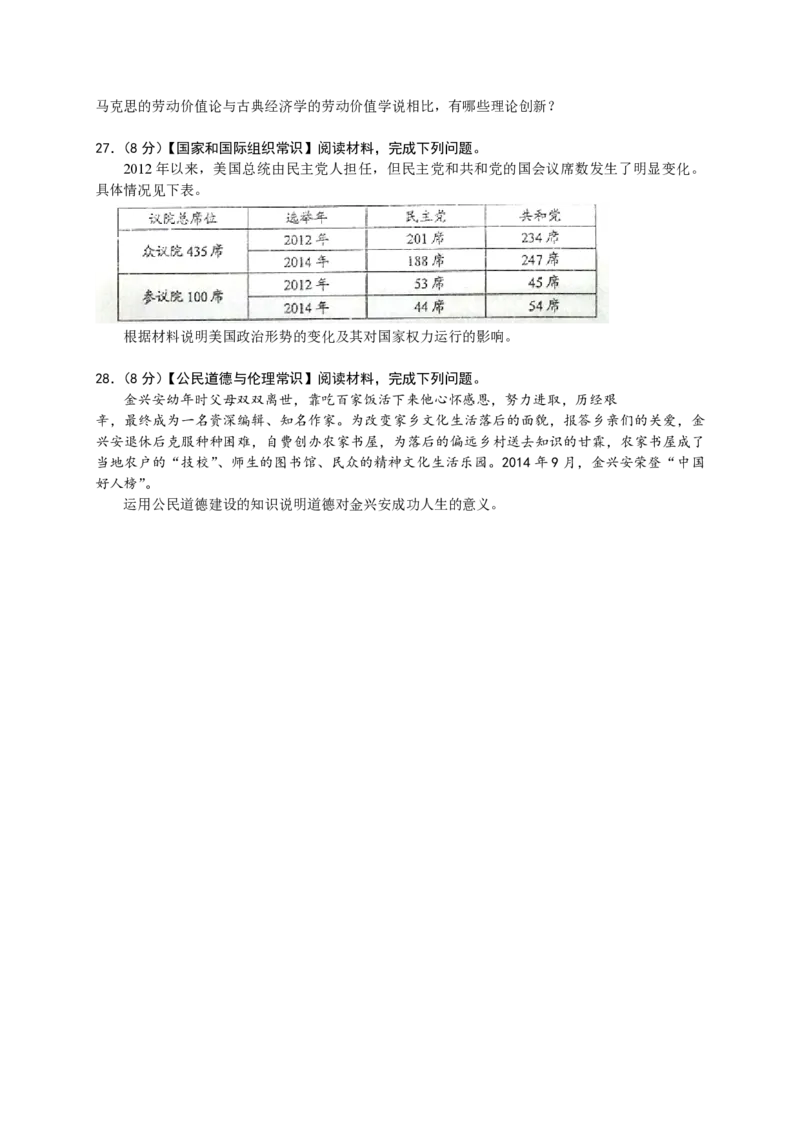 2015年海南省高考政治（原卷版）_全国卷+地方卷_9.政治_1.政治高考真题试卷_2008-2020年_地方卷_海南高考政治08-20_A4word版_PDF版（赠送）