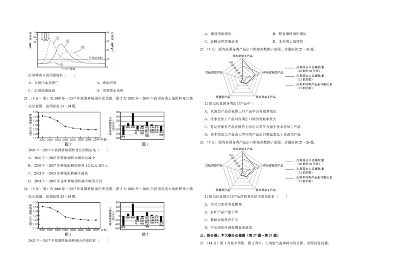 2011年江苏省高考地理试卷_全国卷+地方卷_8.地理_1.地理高考真题试卷_2008-2020年_地方卷_江苏高考地理08-21_A3word版_PDF版（赠送）