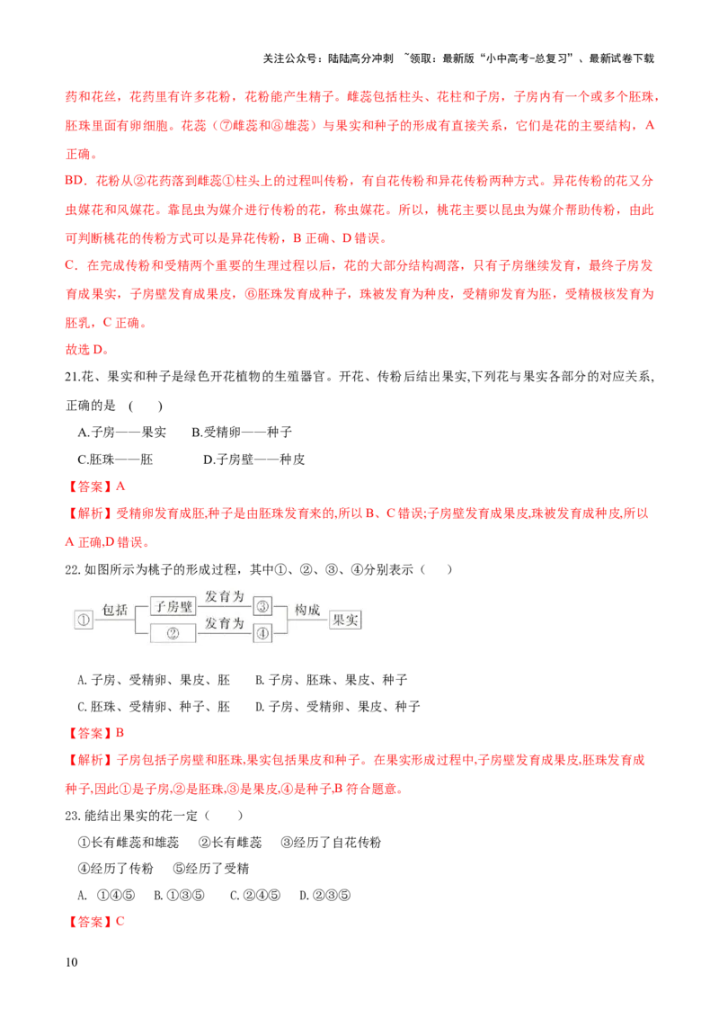 专题05被子植物的一生（练习）（解析版）_02中考总复习（2026版更新中）_08-生物-中考总复习_2024年中考复习资料_一轮复习_❤2024年中考生物一轮复习讲练测（全国通用）_练习