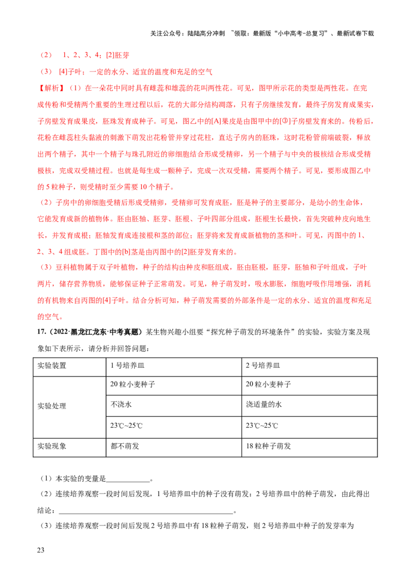 专题05被子植物的一生（练习）（解析版）_02中考总复习（2026版更新中）_08-生物-中考总复习_2024年中考复习资料_一轮复习_❤2024年中考生物一轮复习讲练测（全国通用）_练习