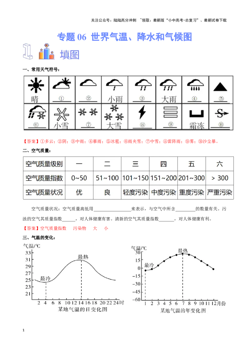 专题06世界气温、降水和气候图-备战2024年中考地理识图速记手册与变式演练（全国通用）（解析版）_02中考总复习（2026版更新中）_09-地理-中考总复习_2024年中考复习资料_专项复习资料