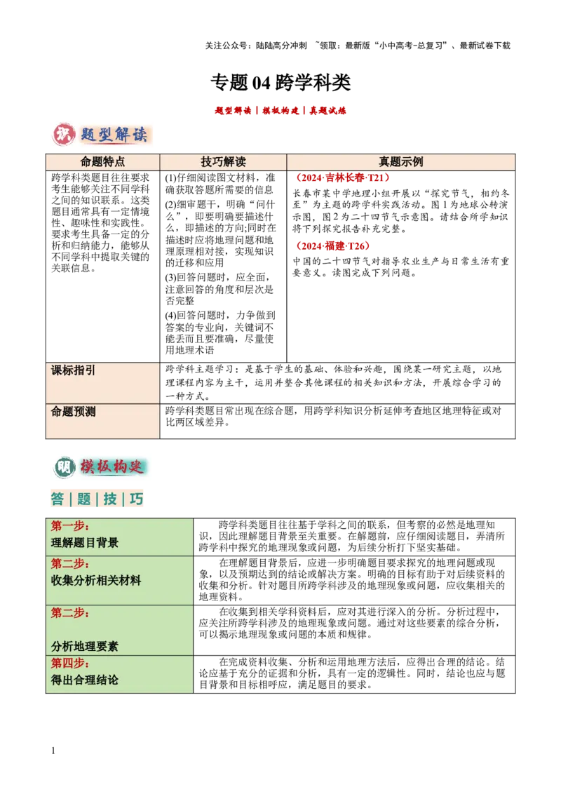 专题04跨学科类（答题模板）（解析版）_02中考总复习（2026版更新中）_09-地理-中考总复习_2025中考地理复习资料_2025年中考地理答题方法模板