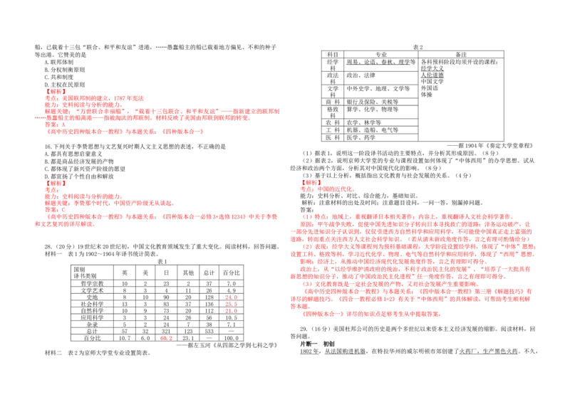 2013年高考真题历史（山东卷）（解析版）_全国卷+地方卷_7.历史_1.历史高考真题试卷_2008-2020年_地方卷_山东高考历史07-21_山东高考历史_A3版