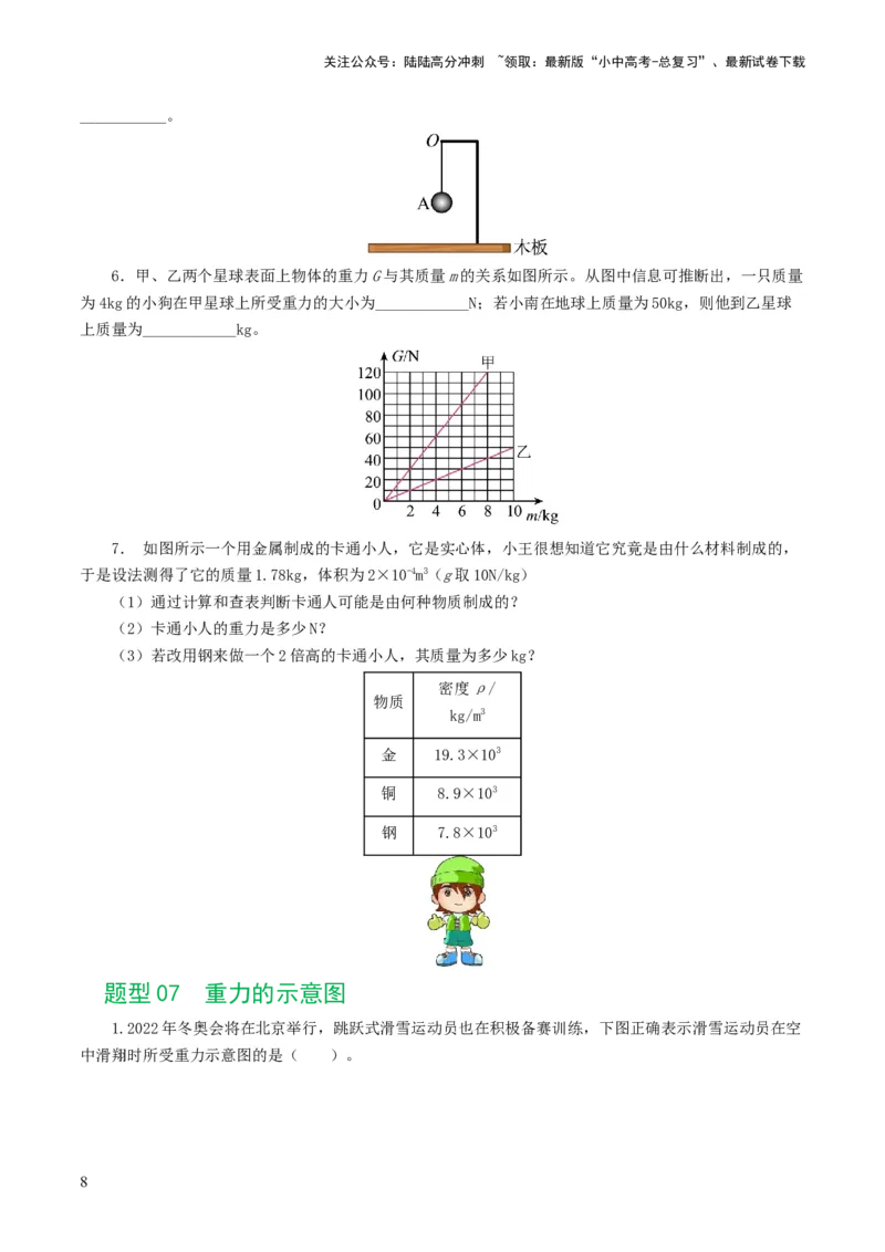 专题08力（8题型）（练习）（原卷版）_02中考总复习（2026版更新中）_04-物理-中考总复习_2024年中考复习资料_一轮复习_课件+讲义+练习2024年中考物理一轮复习讲练测（全国通用）