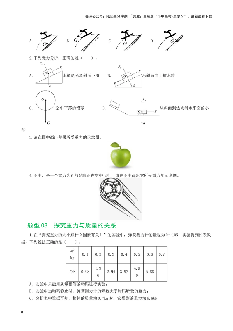 专题08力（8题型）（练习）（原卷版）_02中考总复习（2026版更新中）_04-物理-中考总复习_2024年中考复习资料_一轮复习_课件+讲义+练习2024年中考物理一轮复习讲练测（全国通用）