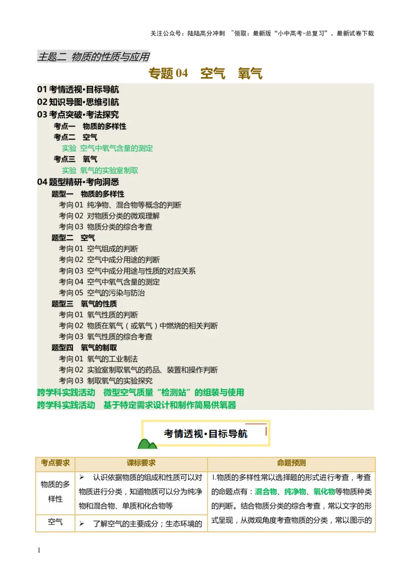 专题04空气氧气（讲义）（解析版）_02中考总复习（2026版更新中）_05-化学-中考总复习_2025年中考复习资料_2025中考化学一轮复习讲义+课件_讲义_专题04空气氧气（讲义）