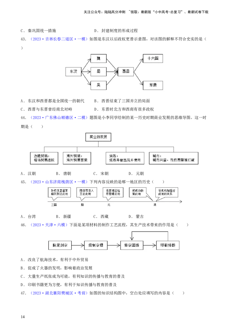 专题04知识结构类选择题（含答题技巧，题型专练60题）（原卷版）_02中考总复习（2026版更新中）_06-历史-中考总复习_2024年中考复习资料_二轮复习