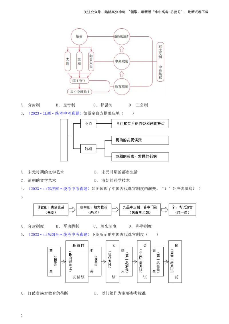 专题04知识结构类选择题（含答题技巧，题型专练60题）（原卷版）_02中考总复习（2026版更新中）_06-历史-中考总复习_2024年中考复习资料_二轮复习