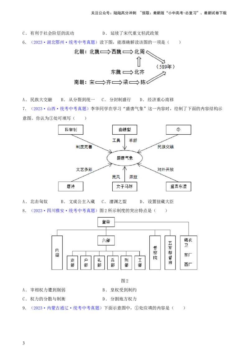专题04知识结构类选择题（含答题技巧，题型专练60题）（原卷版）_02中考总复习（2026版更新中）_06-历史-中考总复习_2024年中考复习资料_二轮复习