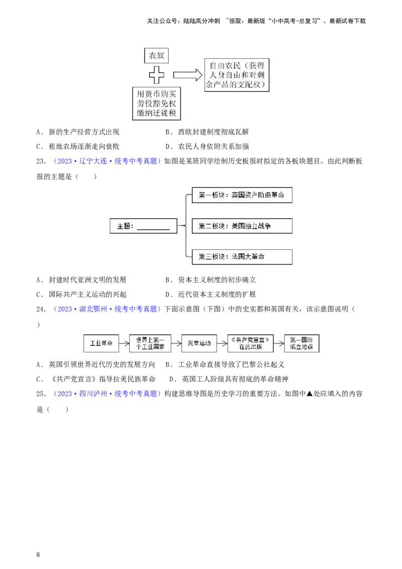 专题04知识结构类选择题（含答题技巧，题型专练60题）（原卷版）_02中考总复习（2026版更新中）_06-历史-中考总复习_2024年中考复习资料_二轮复习