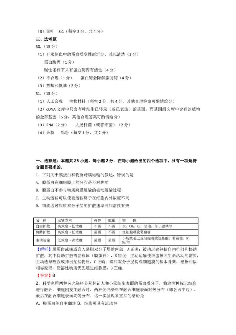 2016年海南省高考生物真题及答案_全国卷+地方卷_6.生物_1.生物高考真题试卷_2008-2020年_地方卷_海南高考生物08-20_A4word版_答案版
