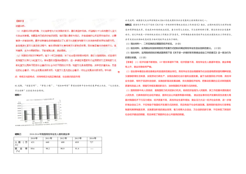 2015年浙江省高考政治6月（解析版）_全国卷+地方卷_9.政治_1.政治高考真题试卷_2008-2020年_地方卷_浙江高考政治08-21_A3word版