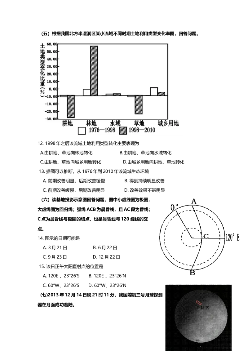 2014年上海市高中毕业统一学业考试地理试卷（原卷版）_全国卷+地方卷_8.地理_1.地理高考真题试卷_2008-2020年_地方卷_上海高考地理真题03,05-20