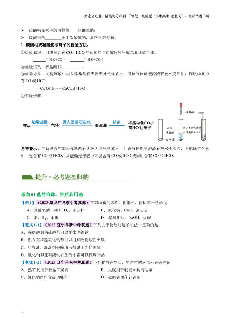 专题08盐化肥（讲义）-2024年中考化学一轮复习讲练测（全国通用）（原卷版）_02中考总复习（2026版更新中）_05-化学-中考总复习_2024年中考复习资料_一轮复习资料
