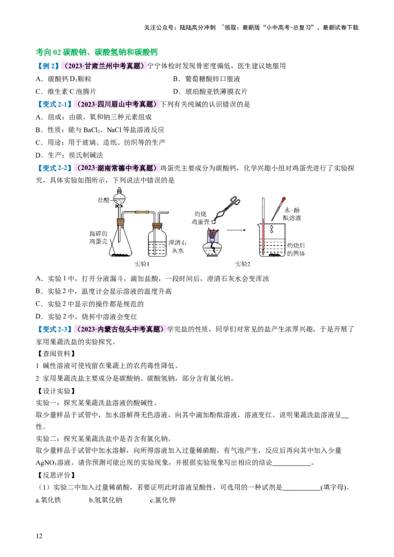 专题08盐化肥（讲义）-2024年中考化学一轮复习讲练测（全国通用）（原卷版）_02中考总复习（2026版更新中）_05-化学-中考总复习_2024年中考复习资料_一轮复习资料