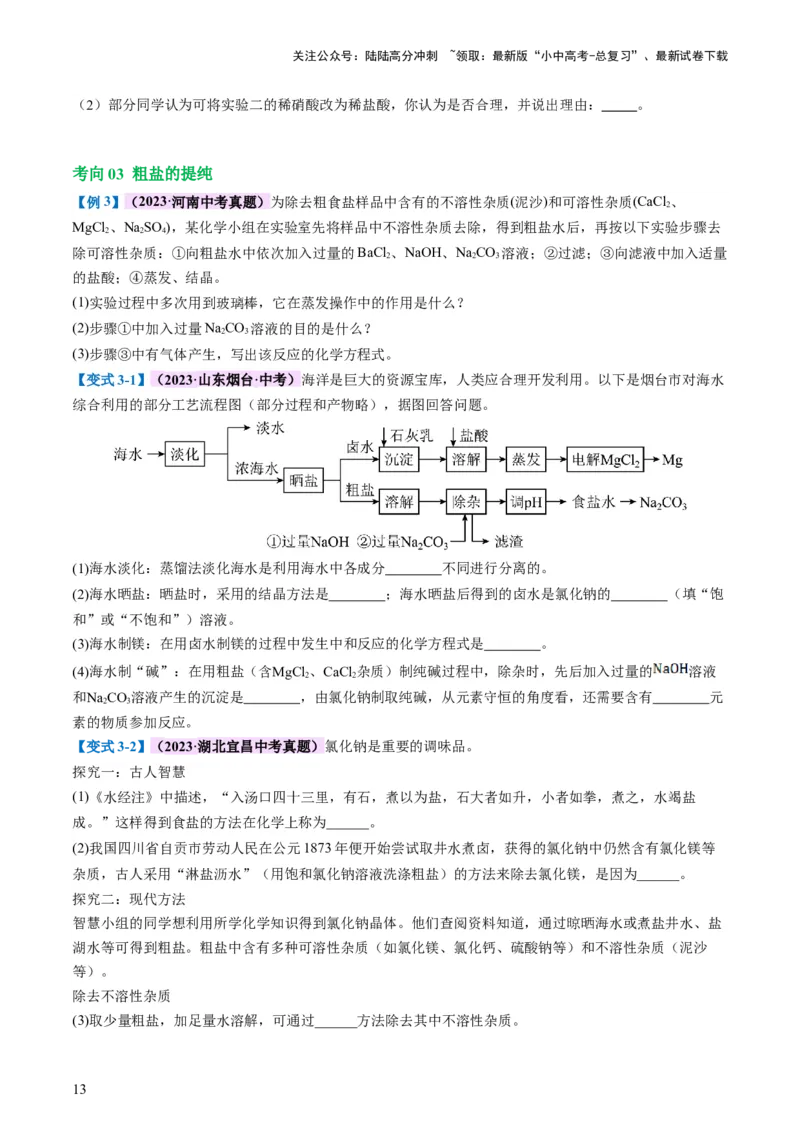 专题08盐化肥（讲义）-2024年中考化学一轮复习讲练测（全国通用）（原卷版）_02中考总复习（2026版更新中）_05-化学-中考总复习_2024年中考复习资料_一轮复习资料