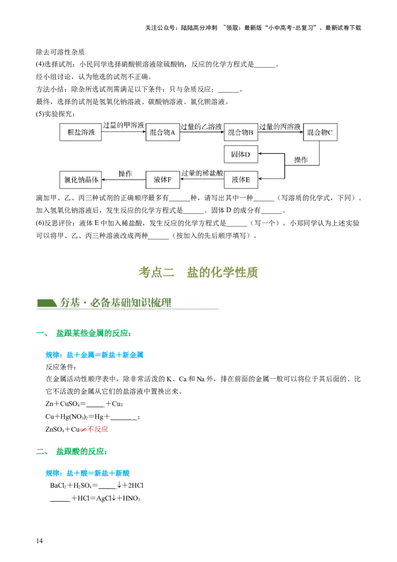 专题08盐化肥（讲义）-2024年中考化学一轮复习讲练测（全国通用）（原卷版）_02中考总复习（2026版更新中）_05-化学-中考总复习_2024年中考复习资料_一轮复习资料