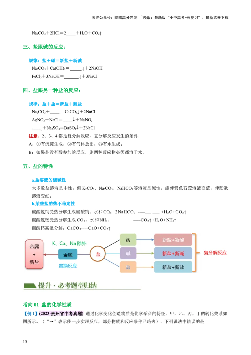 专题08盐化肥（讲义）-2024年中考化学一轮复习讲练测（全国通用）（原卷版）_02中考总复习（2026版更新中）_05-化学-中考总复习_2024年中考复习资料_一轮复习资料