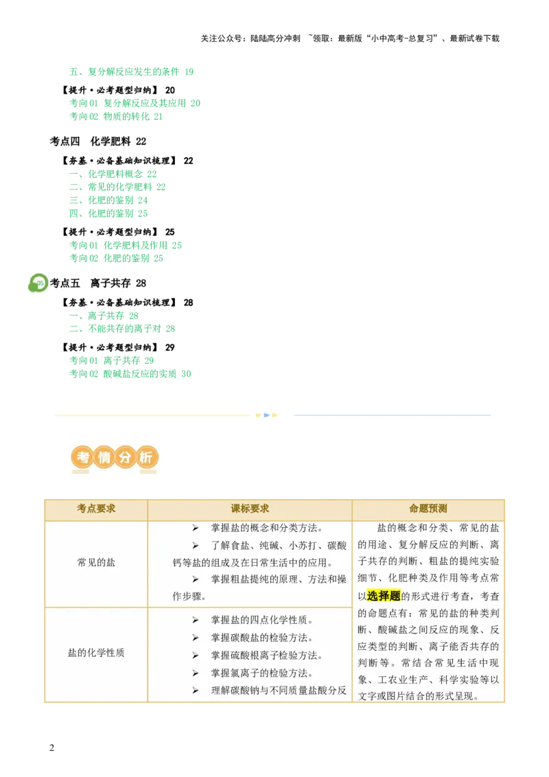 专题08盐化肥（讲义）-2024年中考化学一轮复习讲练测（全国通用）（原卷版）_02中考总复习（2026版更新中）_05-化学-中考总复习_2024年中考复习资料_一轮复习资料