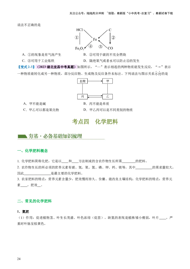 专题08盐化肥（讲义）-2024年中考化学一轮复习讲练测（全国通用）（原卷版）_02中考总复习（2026版更新中）_05-化学-中考总复习_2024年中考复习资料_一轮复习资料
