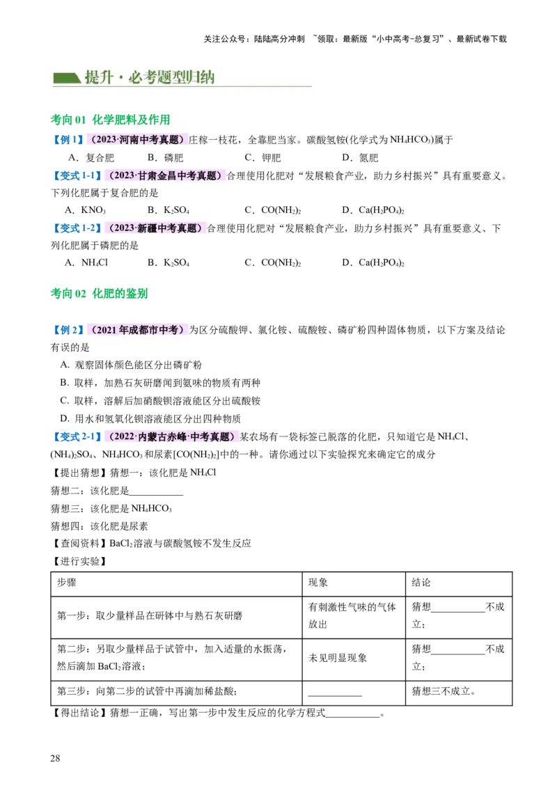 专题08盐化肥（讲义）-2024年中考化学一轮复习讲练测（全国通用）（原卷版）_02中考总复习（2026版更新中）_05-化学-中考总复习_2024年中考复习资料_一轮复习资料